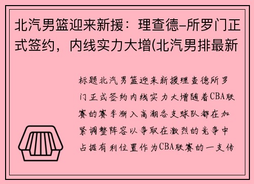 北汽男篮迎来新援：理查德-所罗门正式签约，内线实力大增(北汽男排最新消息李牧)