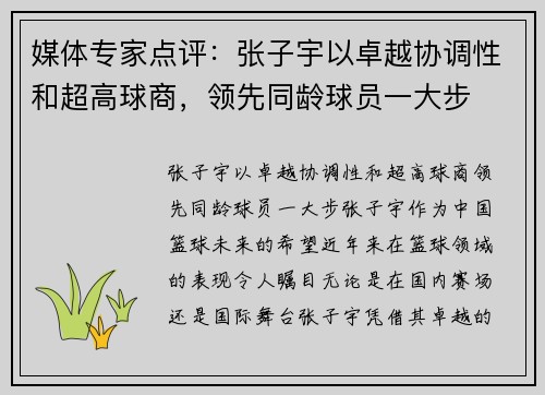 媒体专家点评：张子宇以卓越协调性和超高球商，领先同龄球员一大步