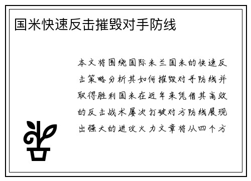 国米快速反击摧毁对手防线